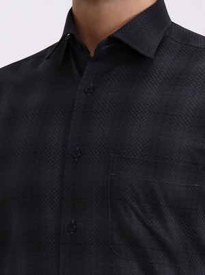 Grey Checked Slim Fit Formal Shirt | Metal