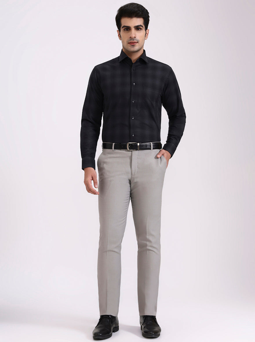 Grey Checked Slim Fit Formal Shirt | Metal