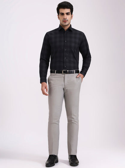 Grey Checked Slim Fit Formal Shirt | Metal