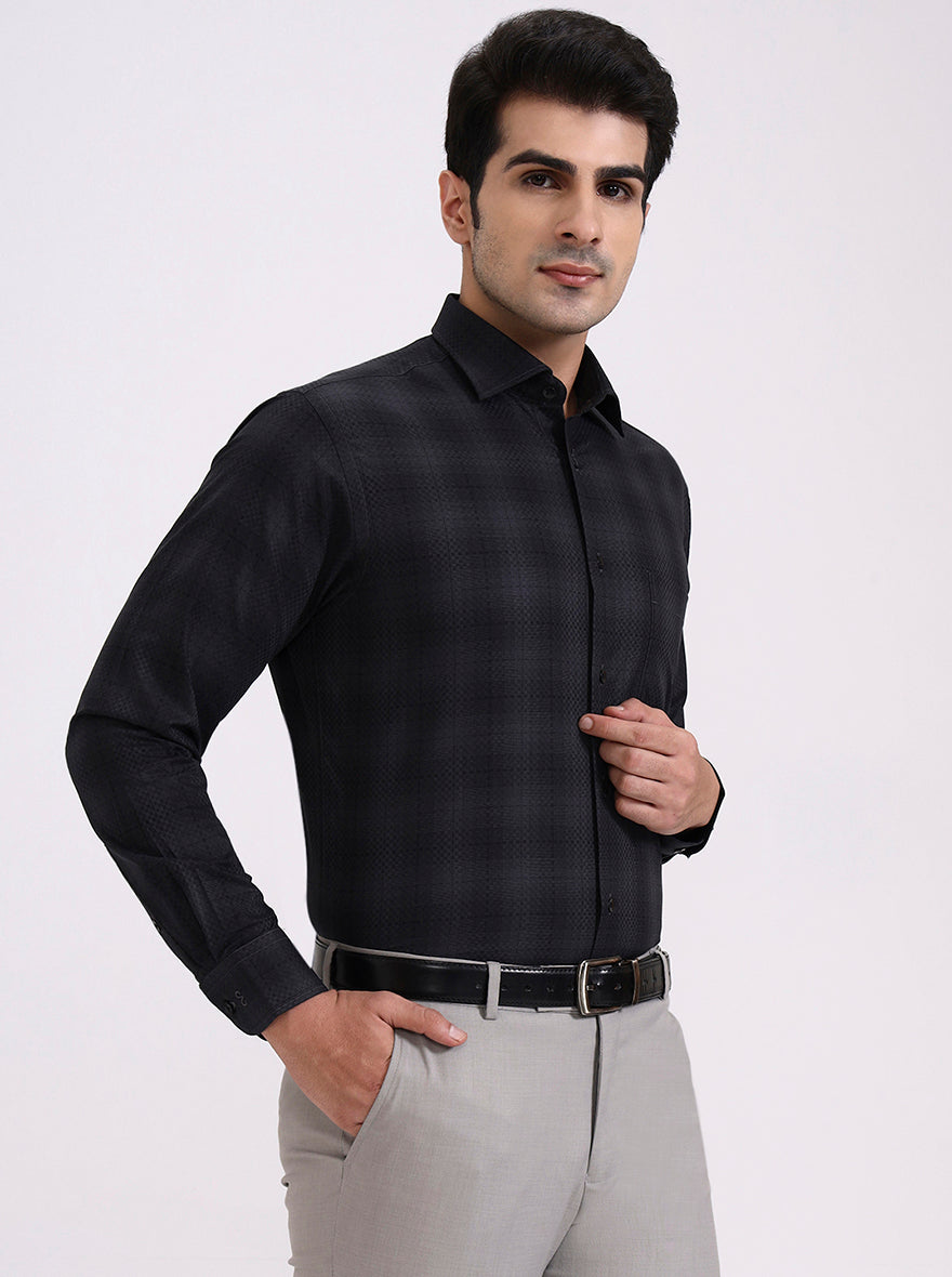 Grey Checked Slim Fit Formal Shirt | Metal