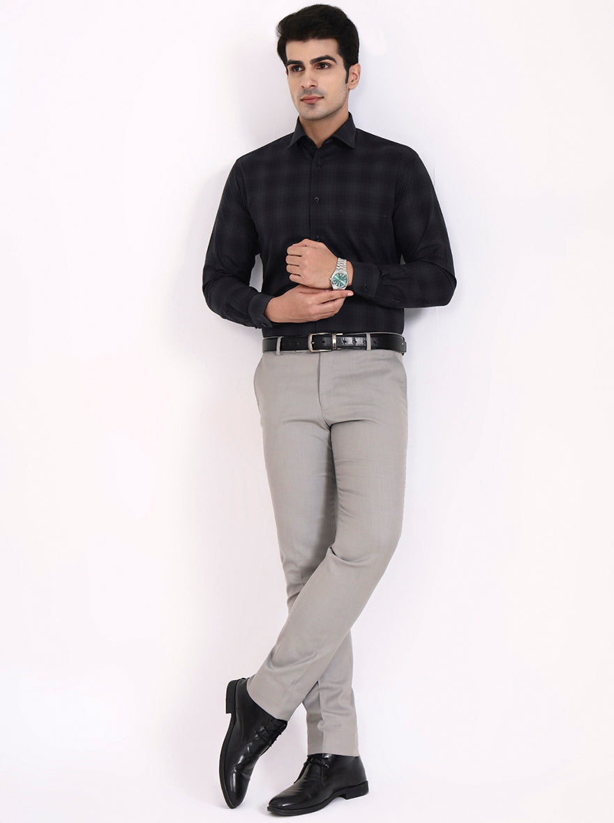 Grey Checked Slim Fit Formal Shirt | Metal