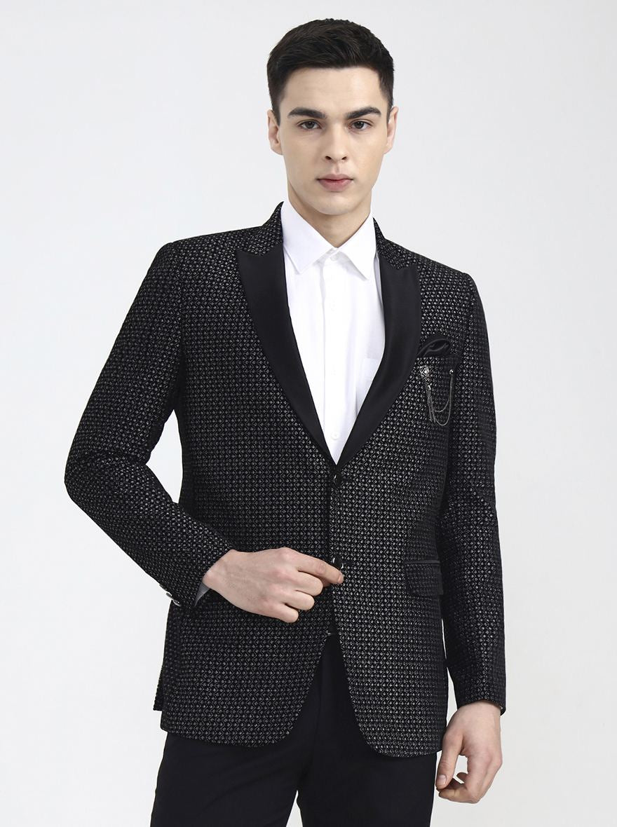 Black Printed Regular Fit Blazer | Wyre