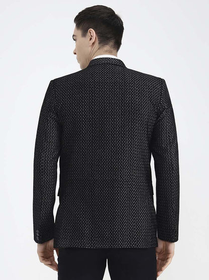 Black Printed Regular Fit Blazer | Wyre