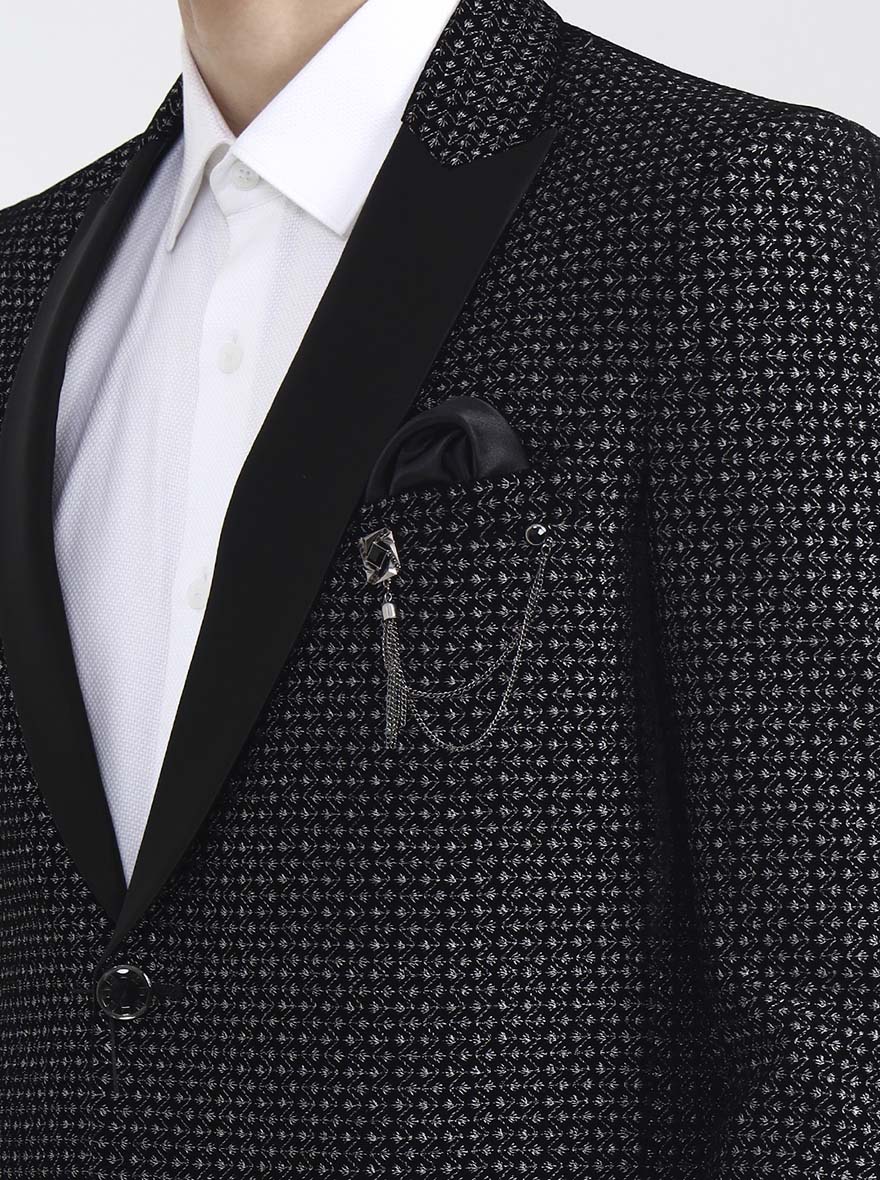 Black Printed Regular Fit Blazer | Wyre
