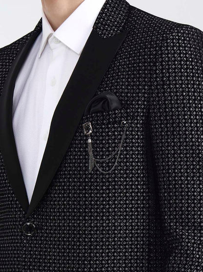 Black Printed Regular Fit Blazer | Wyre