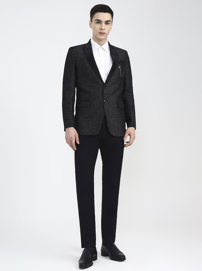 Black Printed Regular Fit Blazer | Wyre