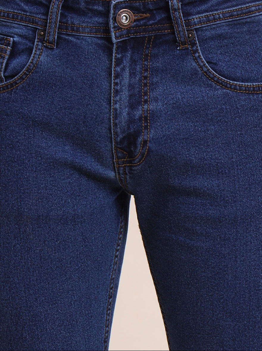 Mid Indigo Blue Washed Narrow Fit Jeans | Greenfibre