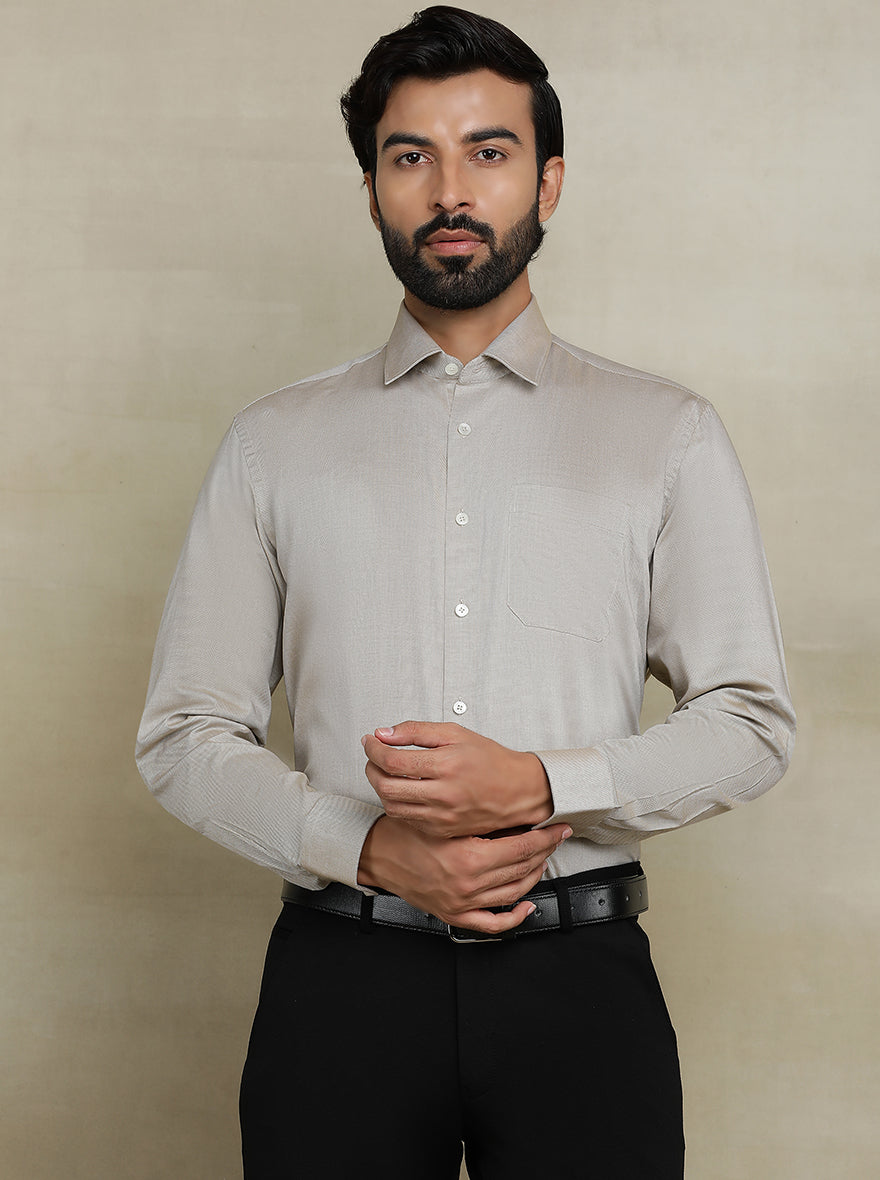 Beige Solid Regular Fit Formal Shirt | JadeBlue