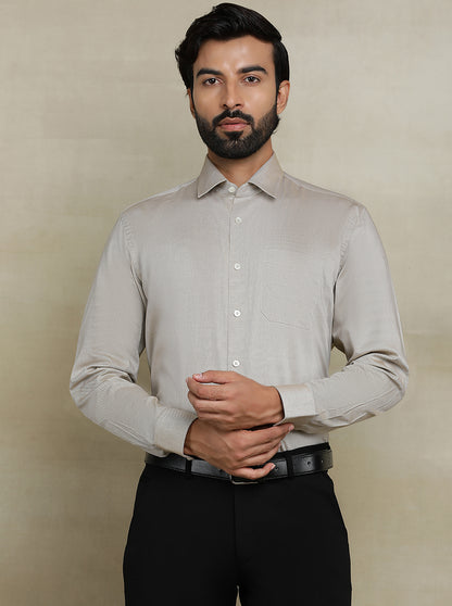 Beige Solid Regular Fit Formal Shirt | JadeBlue