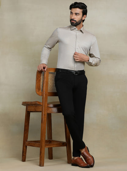 Beige Solid Regular Fit Formal Shirt | JadeBlue