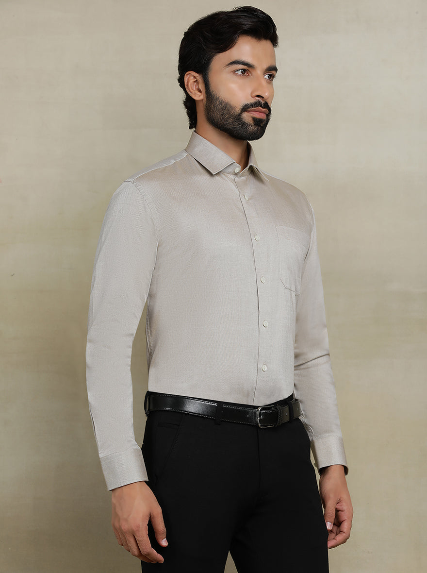Beige Solid Regular Fit Formal Shirt | JadeBlue
