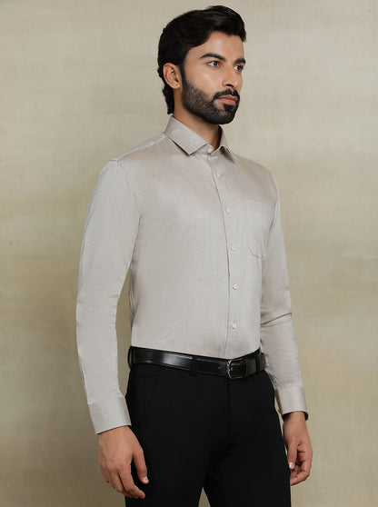 Beige Solid Regular Fit Formal Shirt | JadeBlue
