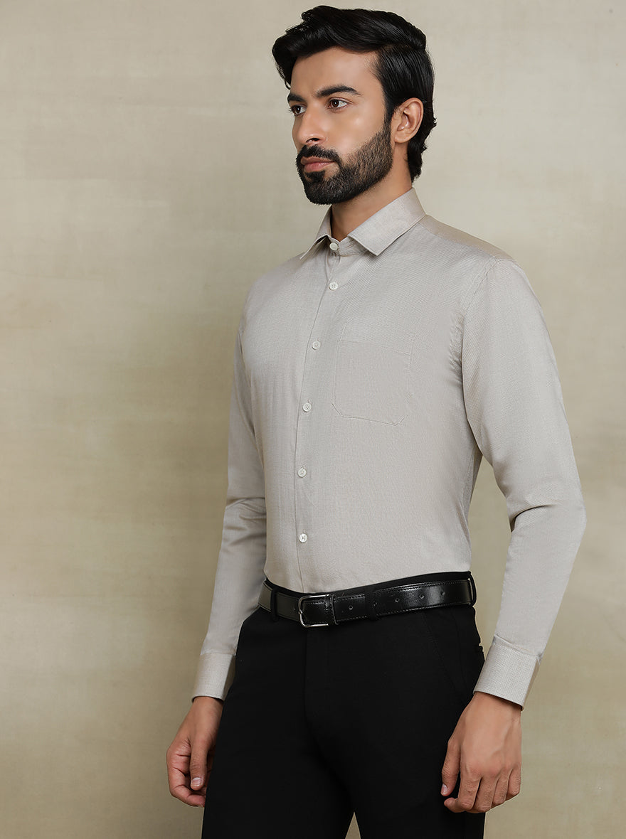 Beige Solid Regular Fit Formal Shirt | JadeBlue