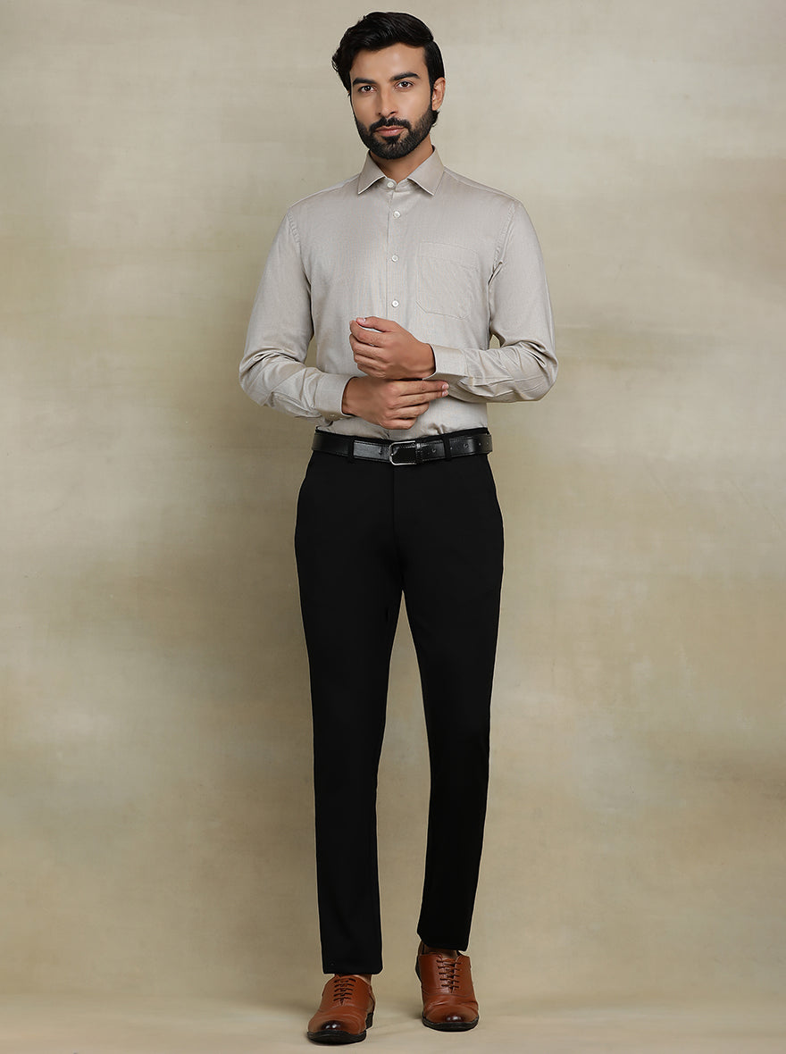 Beige Solid Regular Fit Formal Shirt | JadeBlue