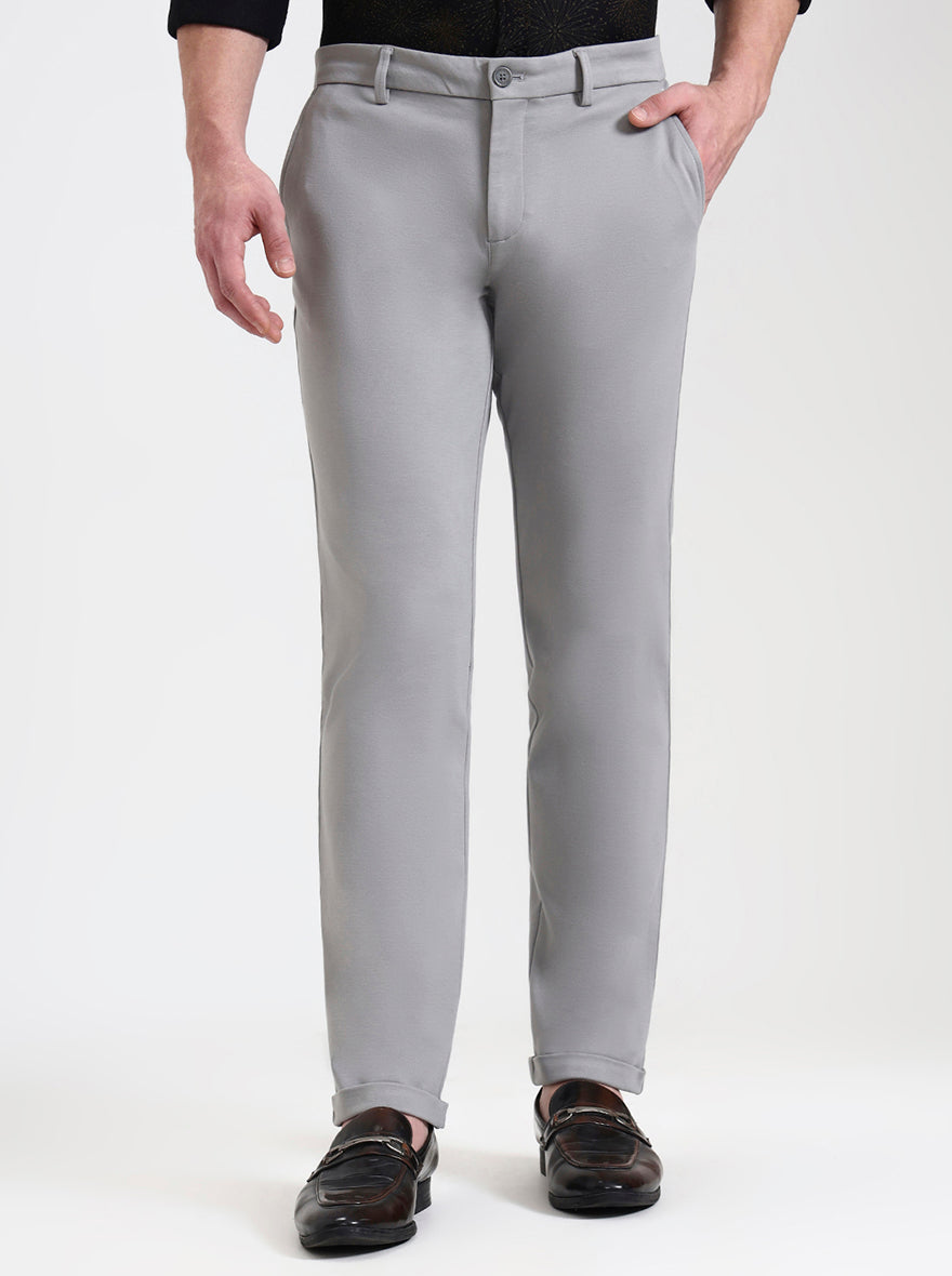 Grey Solid Venice Fit Casual Trouser | JadeBlue