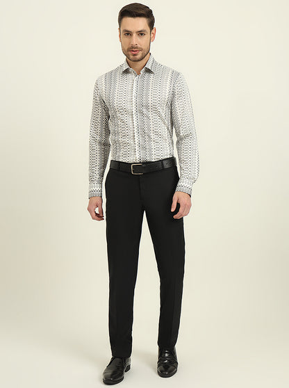 White & Grey Printed Slim Fit Party Wear Shirt | Wyre