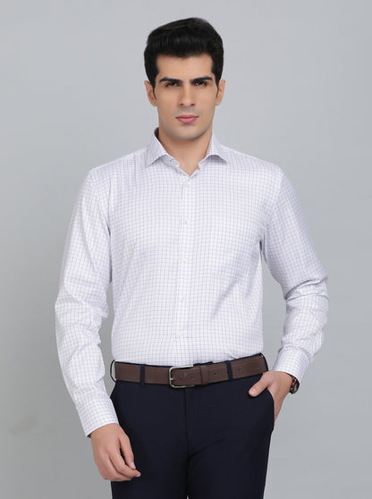 White Checked Regular Fit Formal Shirt | Greenfibre