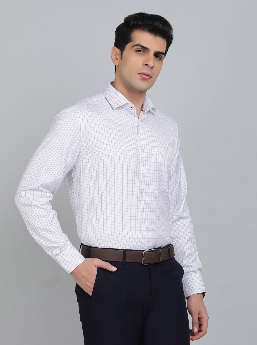 White Checked Regular Fit Formal Shirt | Greenfibre