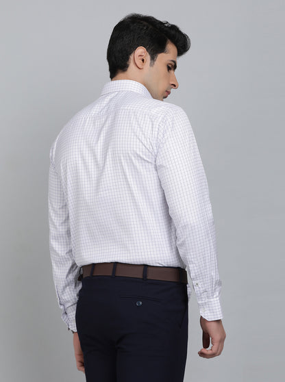 White Checked Regular Fit Formal Shirt | Greenfibre