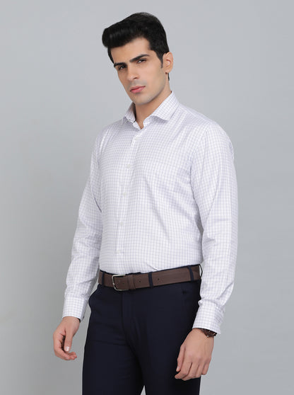White Checked Regular Fit Formal Shirt | Greenfibre