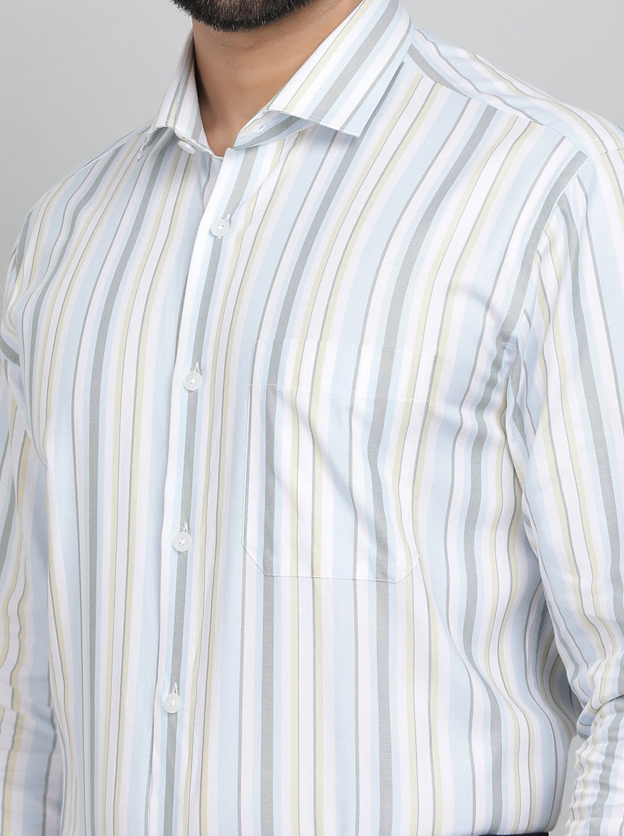 White Striped Slim Fit Formal Shirt | Metal