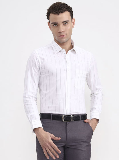 White & Black Striped Slim Fit Formal Shirt | JadeBlue Youth