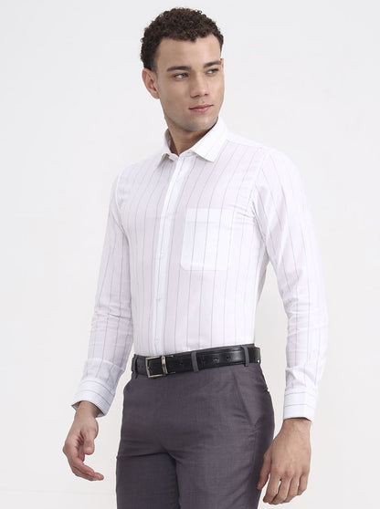 White & Black Striped Slim Fit Formal Shirt | JadeBlue Youth