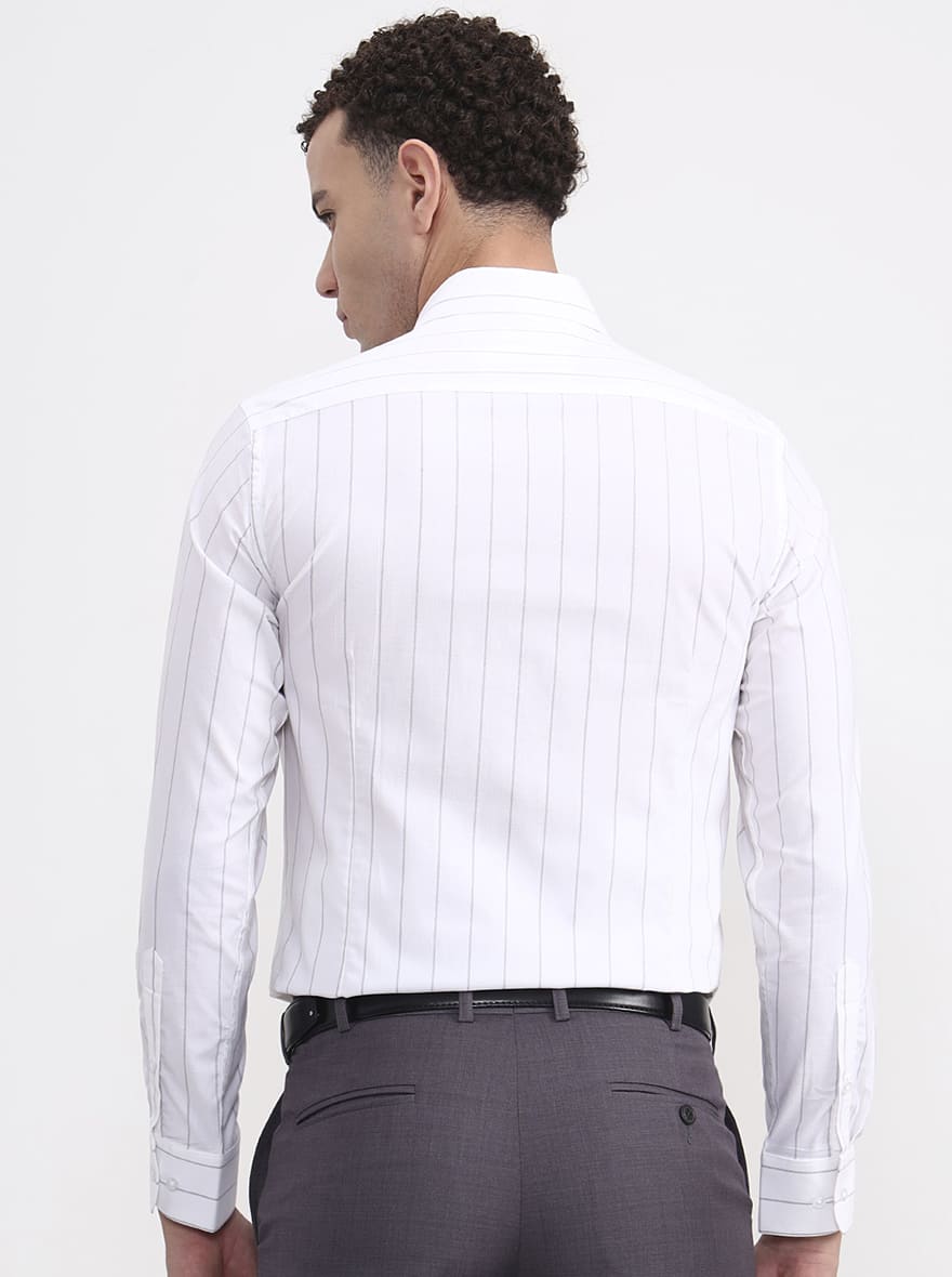 White & Black Striped Slim Fit Formal Shirt | JadeBlue Youth