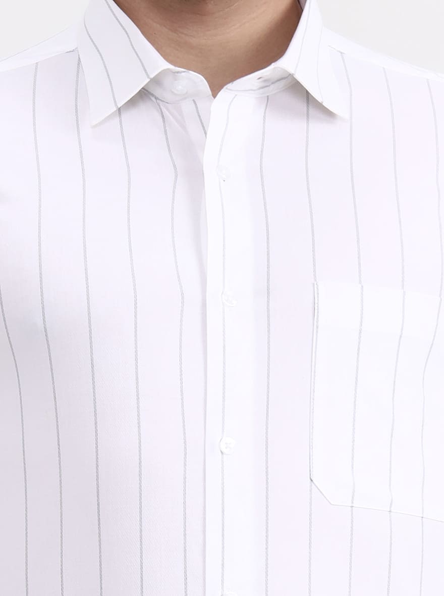White & Black Striped Slim Fit Formal Shirt | JadeBlue Youth