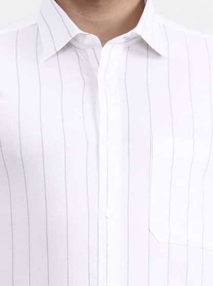 White & Black Striped Slim Fit Formal Shirt | JadeBlue Youth