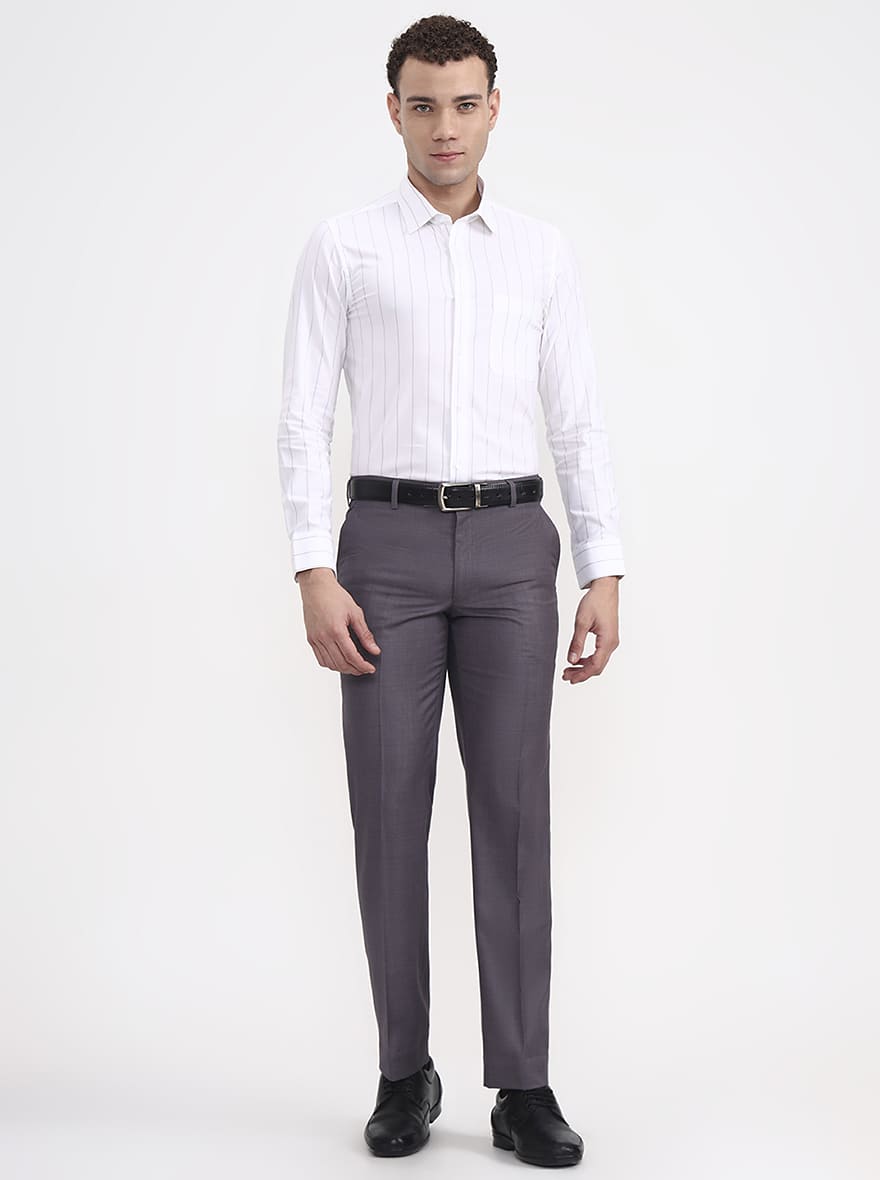 White & Black Striped Slim Fit Formal Shirt | JadeBlue Youth