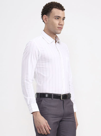 White & Black Striped Slim Fit Formal Shirt | JadeBlue Youth