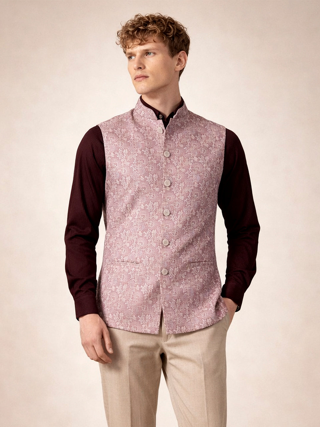 Onion Pink Printed Waistcoat | Wyre
