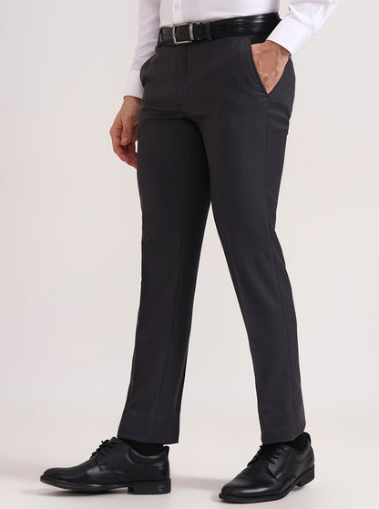 Grey Solid Slim Fit Formal Trouser | Greenfibre