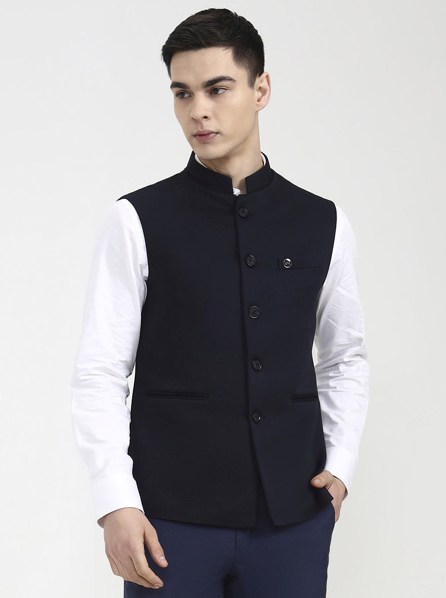 Blue Solid Regular Fit Waistcoat | Wyre