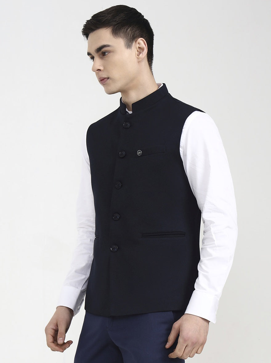 Blue Solid Regular Fit Waistcoat | Wyre