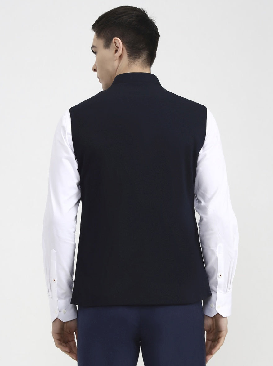 Blue Solid Regular Fit Waistcoat | Wyre