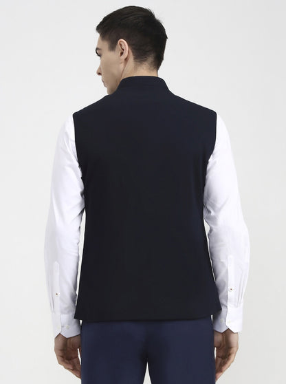 Blue Solid Regular Fit Waistcoat | Wyre