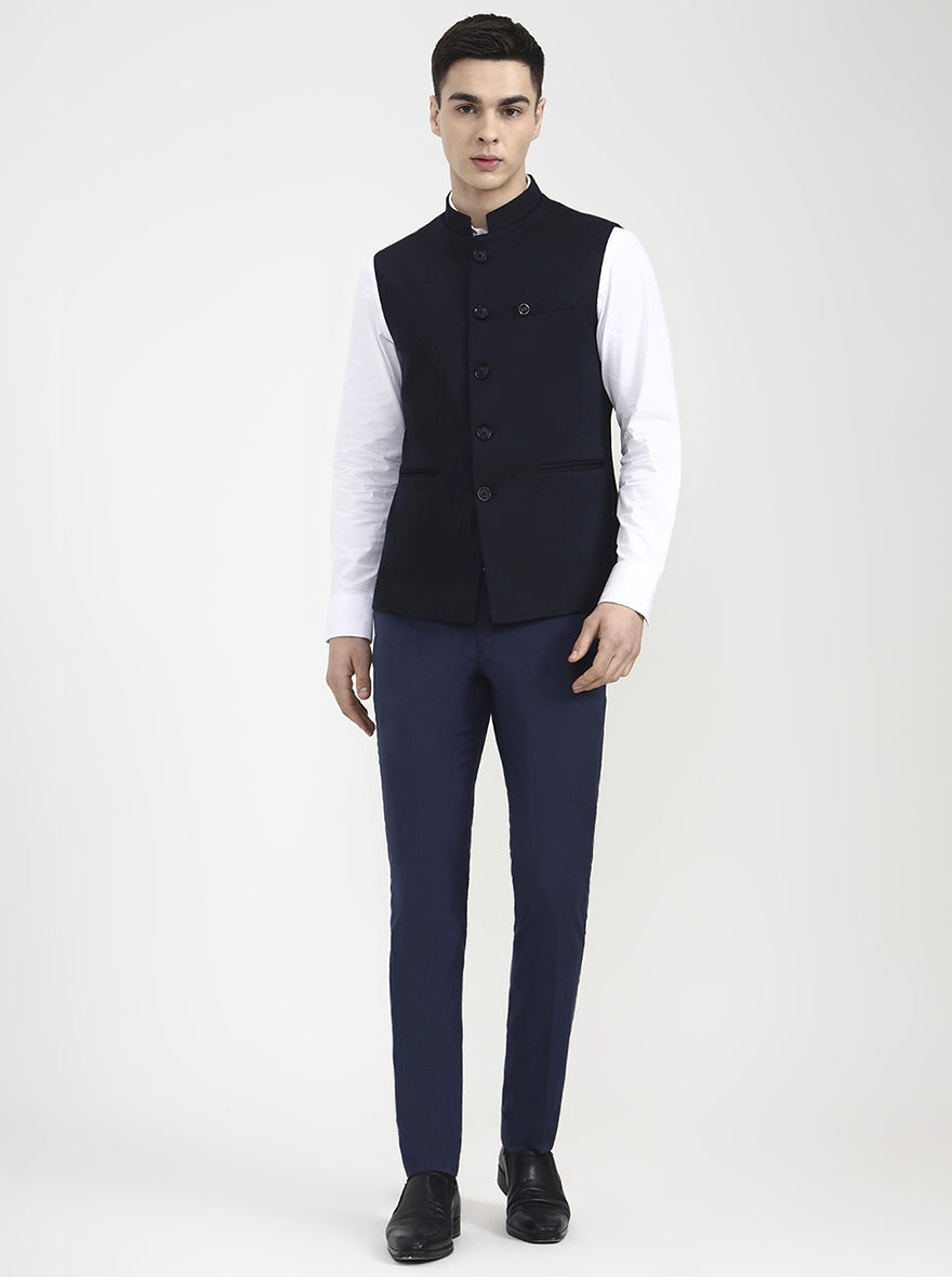 Blue Solid Regular Fit Waistcoat | Wyre