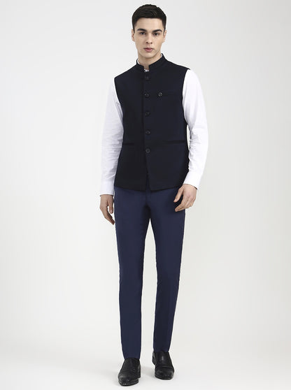Blue Solid Regular Fit Waistcoat | Wyre