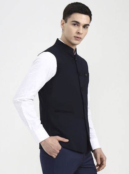 Blue Solid Regular Fit Waistcoat | Wyre