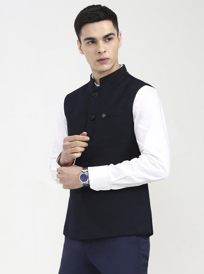 Blue Solid Regular Fit Waistcoat | Wyre