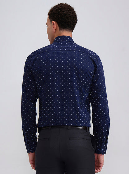 Blue Printed Regular Fit Formal Shirt | JadeBlue