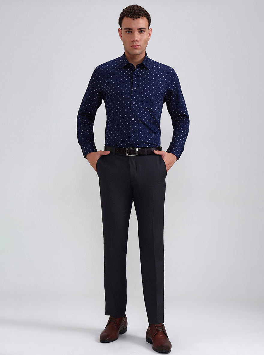 Blue Printed Regular Fit Formal Shirt | JadeBlue