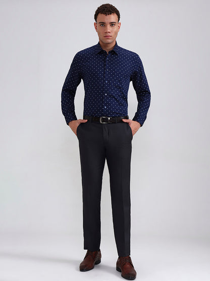 Blue Printed Regular Fit Formal Shirt | JadeBlue