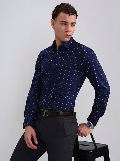 Blue Printed Regular Fit Formal Shirt | JadeBlue