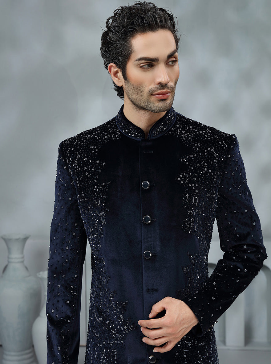 Navy Blue Embroidered Indowestern | TULA