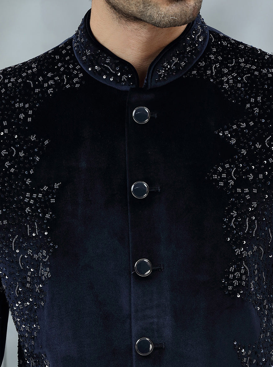 Navy Blue Embroidered Indowestern | TULA
