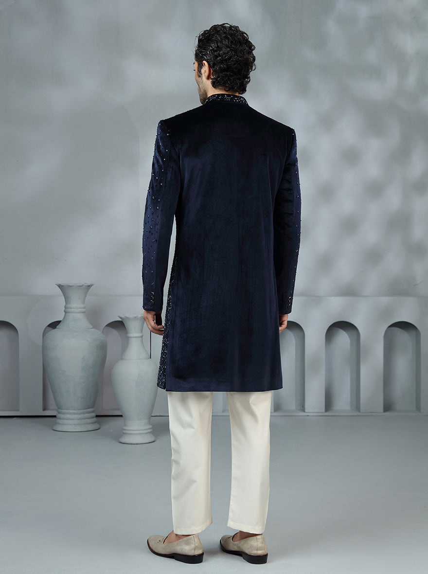 Navy Blue Embroidered Indowestern | TULA
