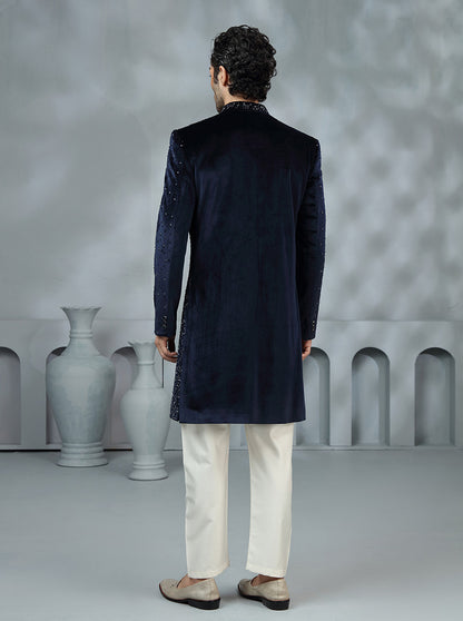 Navy Blue Embroidered Indowestern | TULA